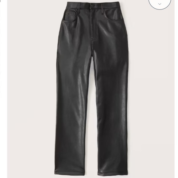 Black Vegan Leather 90s Straight Pants - Curve Love - Size 33 Short (16) - Picture 2 of 11